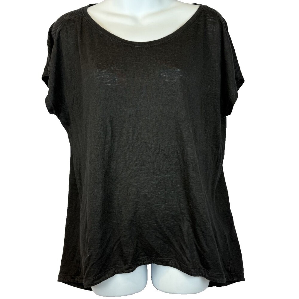 Eileen Fisher 100% Organic Linen Scoop Neck T-Shirt Black Sz S Minimalist